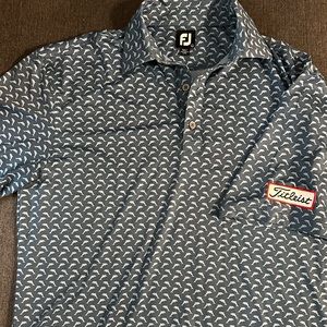 Great condition dark blue w dolphins FJ golf shirt size LG
